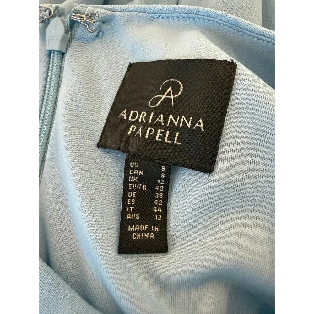 Adrianna Papell Knit Crepe Tie Waist Sheath Dress in Blue Mist - Size 8, NWOT